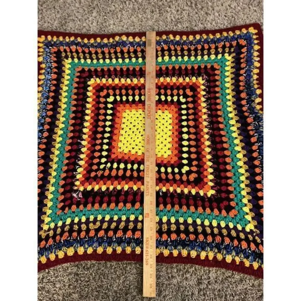 Rainbow Crochet‎ Afghan Throw Lap Blanket Handmade Granny Square 32.5×34.5